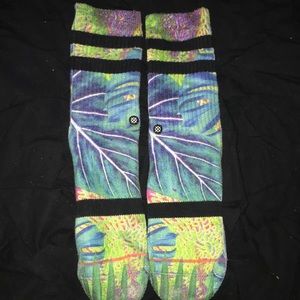 boys stance socks, blue tropical leaf print